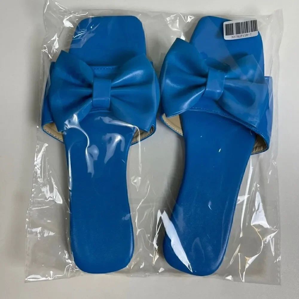 Blue Bow Slide Sandals - Picture 2 of 3